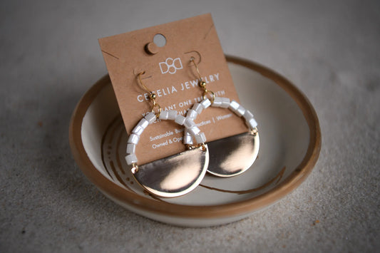 Radiance Half Moon Gold-Plated Gemstone Hoop Earring