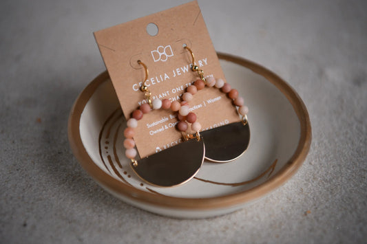 Radiance Half Moon Gold-Plated Gemstone Earring-Peach Agate