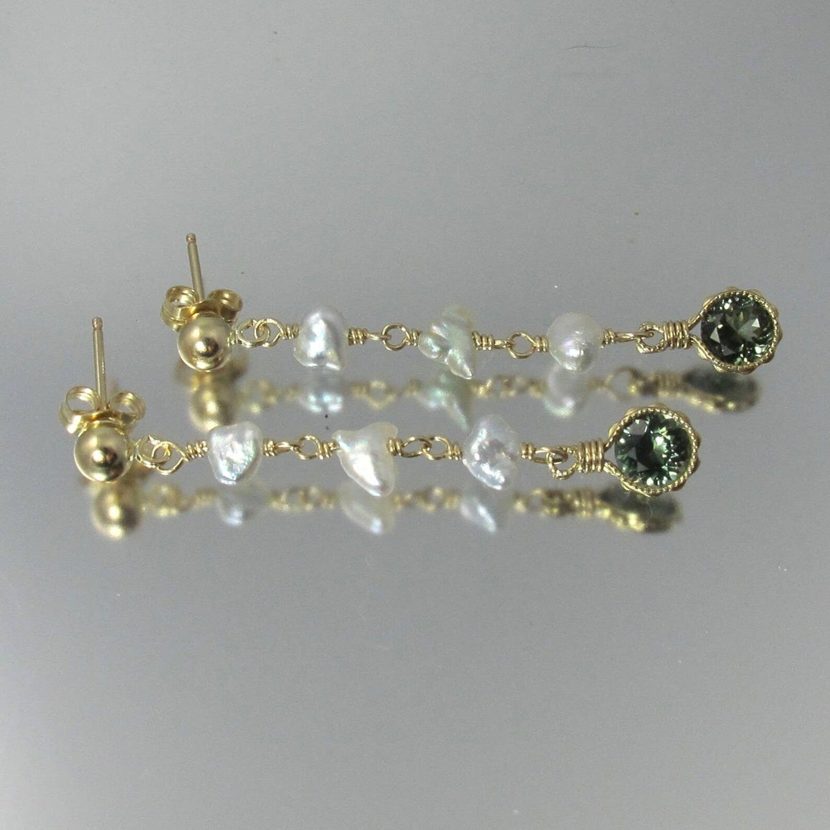 Rare Kornerupine & Akoya Pearl 14k Gold Filled Earrings