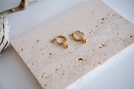 Seaside Glow Gold Ball Hoop Earrings - Stainless Steel