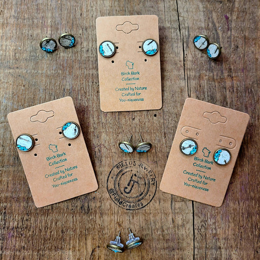 Natural Wood Birch Bark Authentic Turquoise Studs