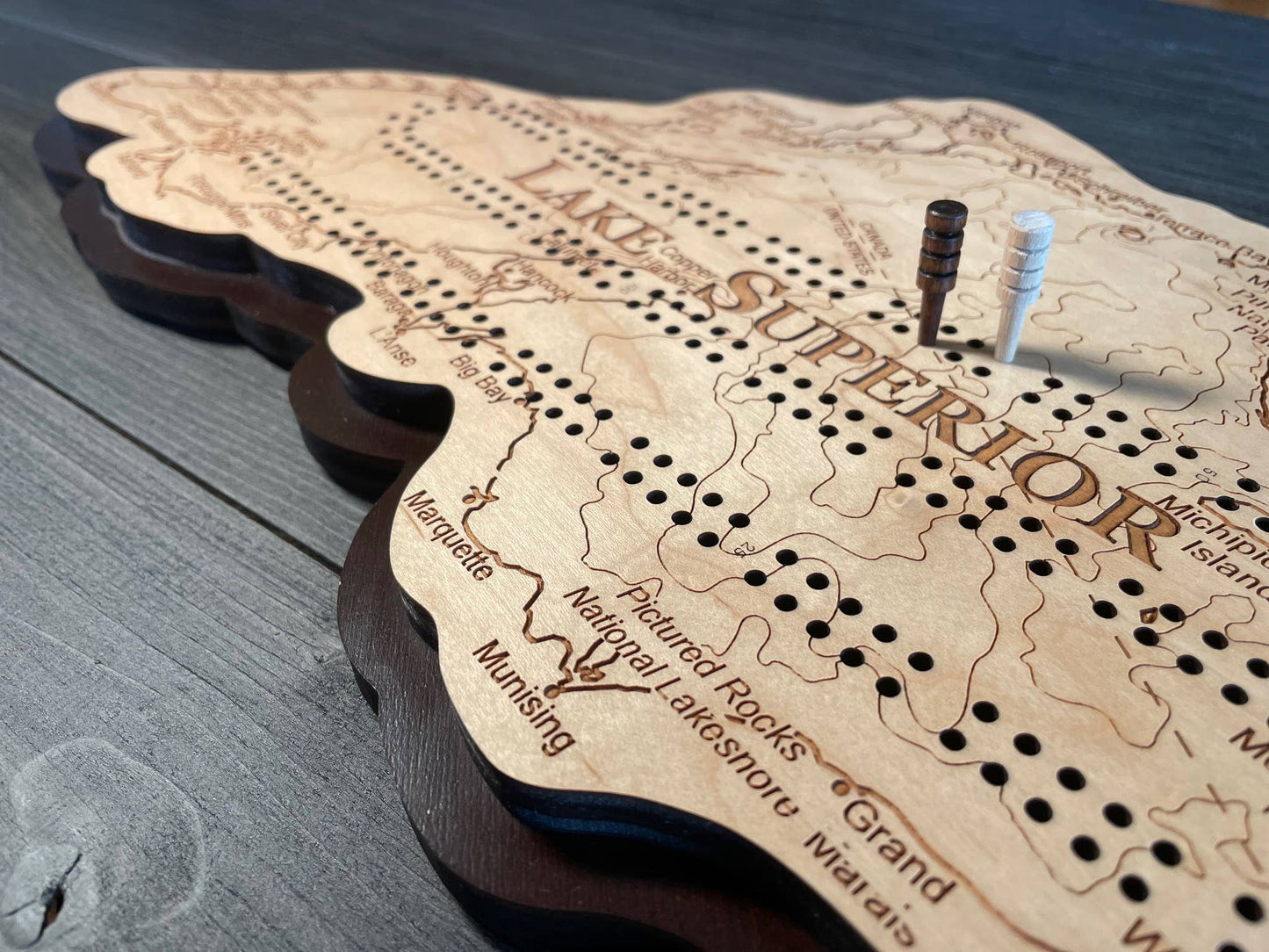 Lake Superior Map 2 Track Cribbage Board