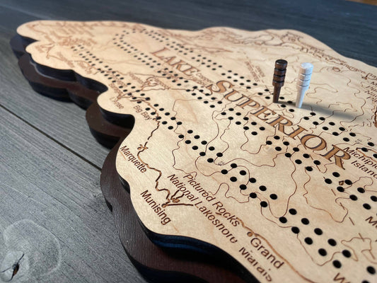 Lake Superior Map 2 Track Cribbage Board