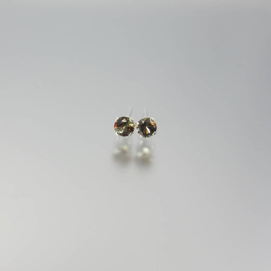 Rare Andalusite Tiny Stud Sterling Silver Earrings 3mm
