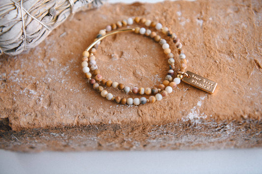 Crazy Lace Agate and Gold Double Wrap Bracelet