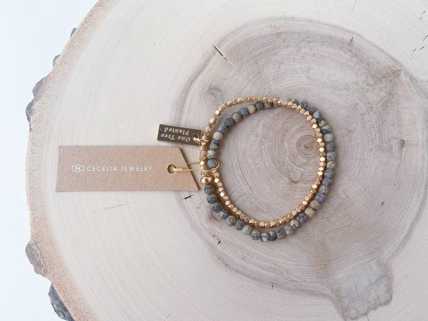 Gemstone Wrap Bracelet with Faceted Gold Beads : Artistic Jasper