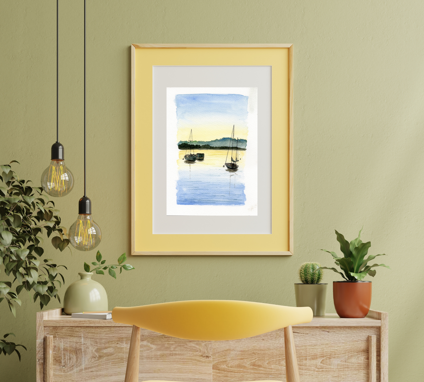Grand Marais Sailboats Pen and Watercolor Art - Archival Quality Art Print: 8x10 inches