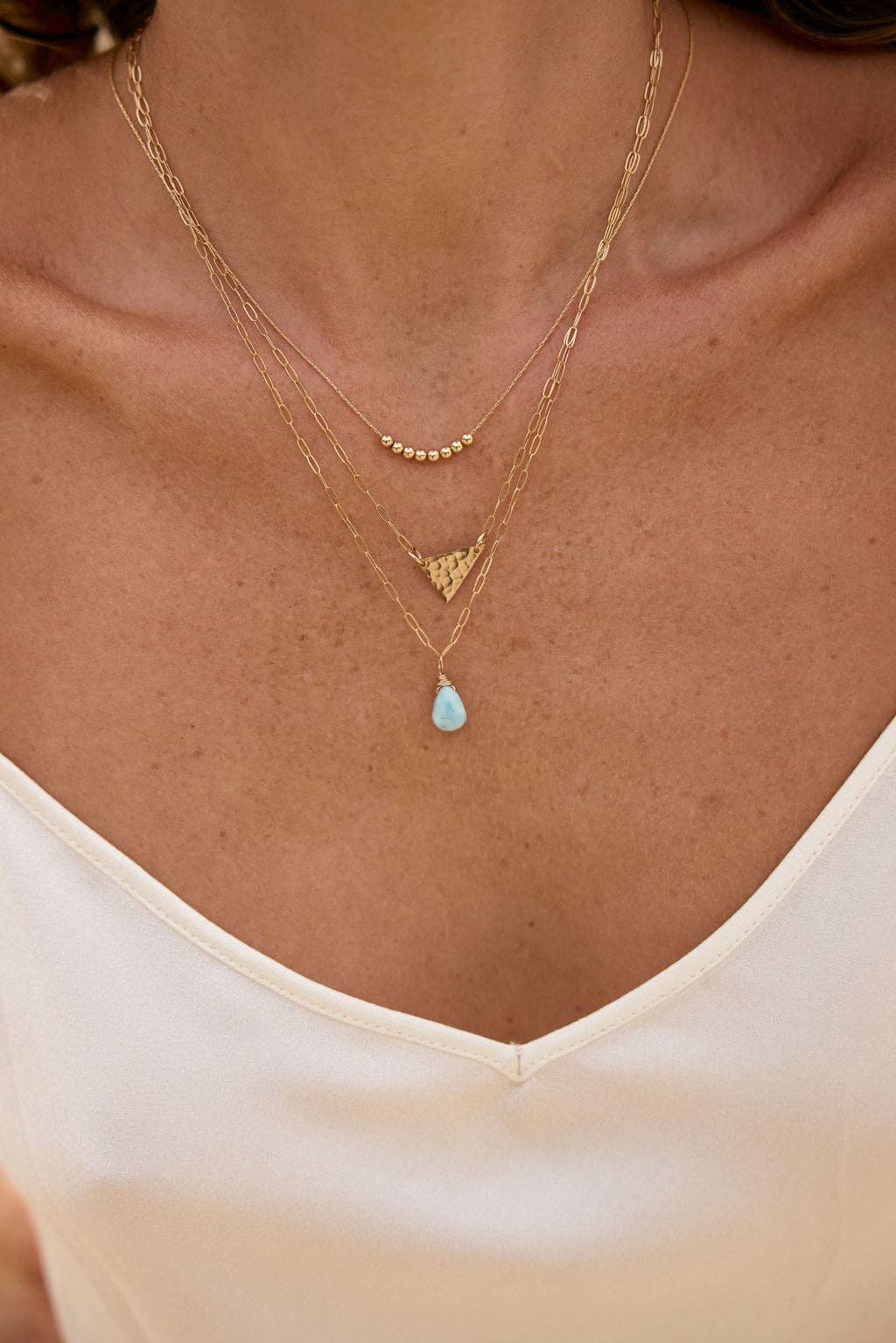 Gemstone Teardrop Pendant Necklace in Gold : Turquoise