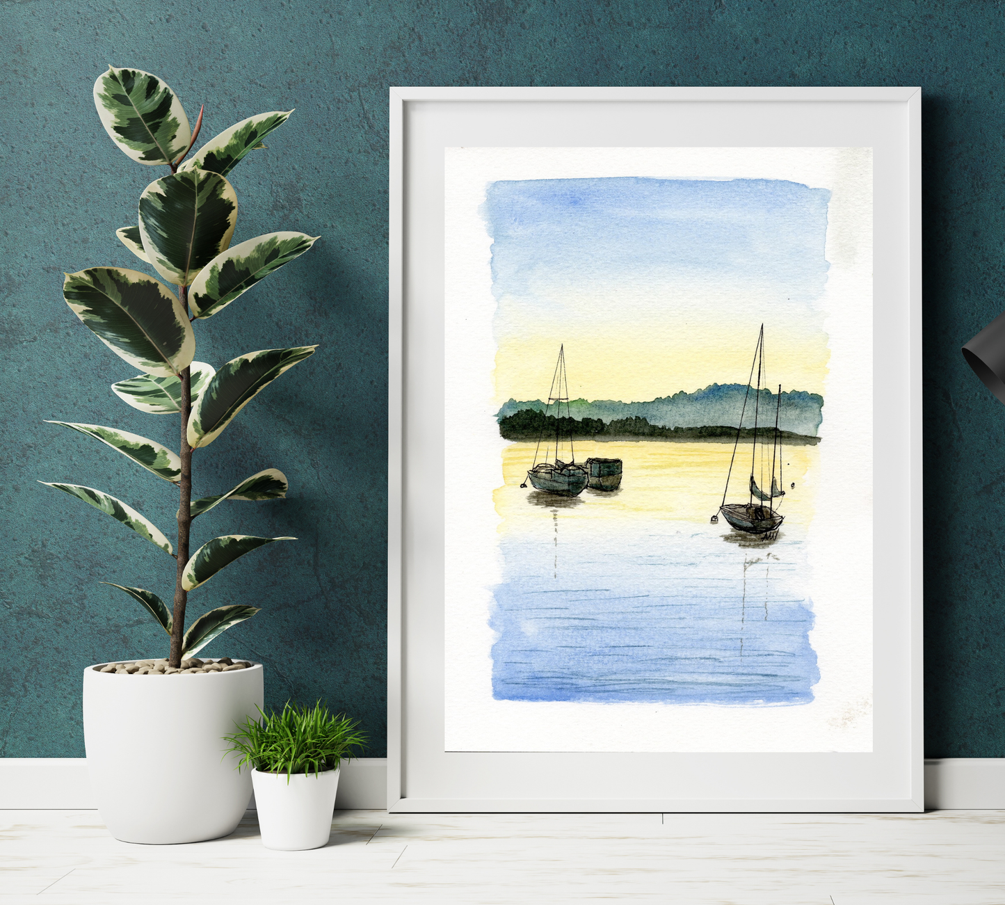 Grand Marais Sailboats Pen and Watercolor Art - Archival Quality Art Print: 8x10 inches
