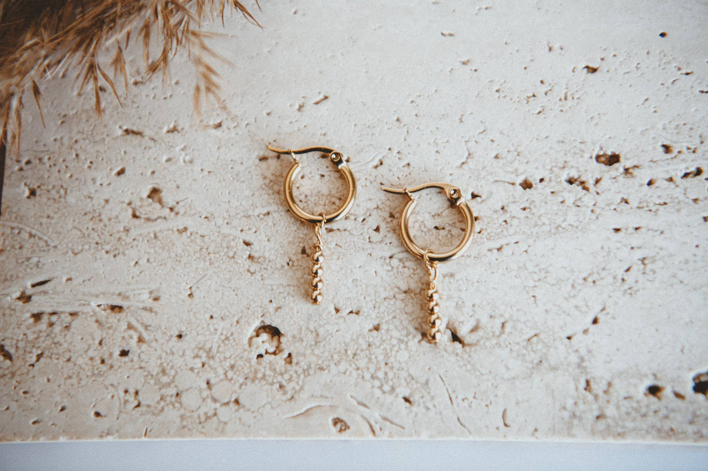 Sunlit Glow Gold Ball Hoop Earrings – Stainless Steel