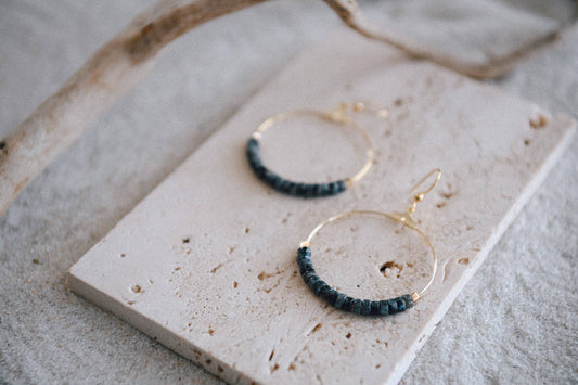 Gemstone and Gold-Plated Hoop Earrings : Labradorite
