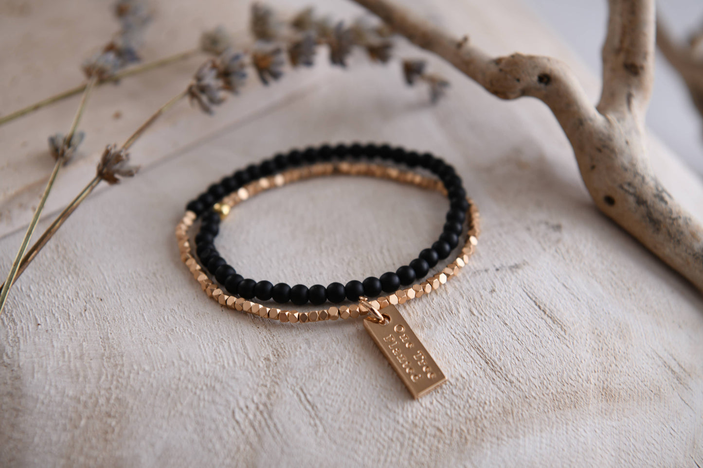 Gemstone Wrap Bracelet with Faceted Gold Beads : Black Agate