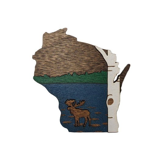 Wisconsin Wood Ornament Art: Moose and Birch