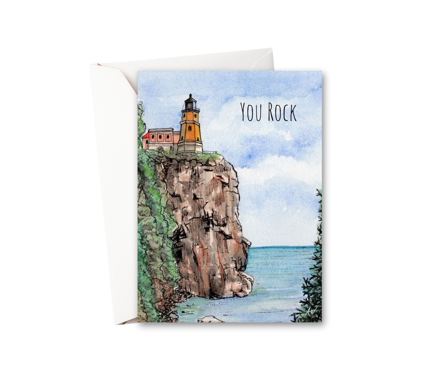 You Rock - Split Rock Lighthouse Watercolor Greeting Card