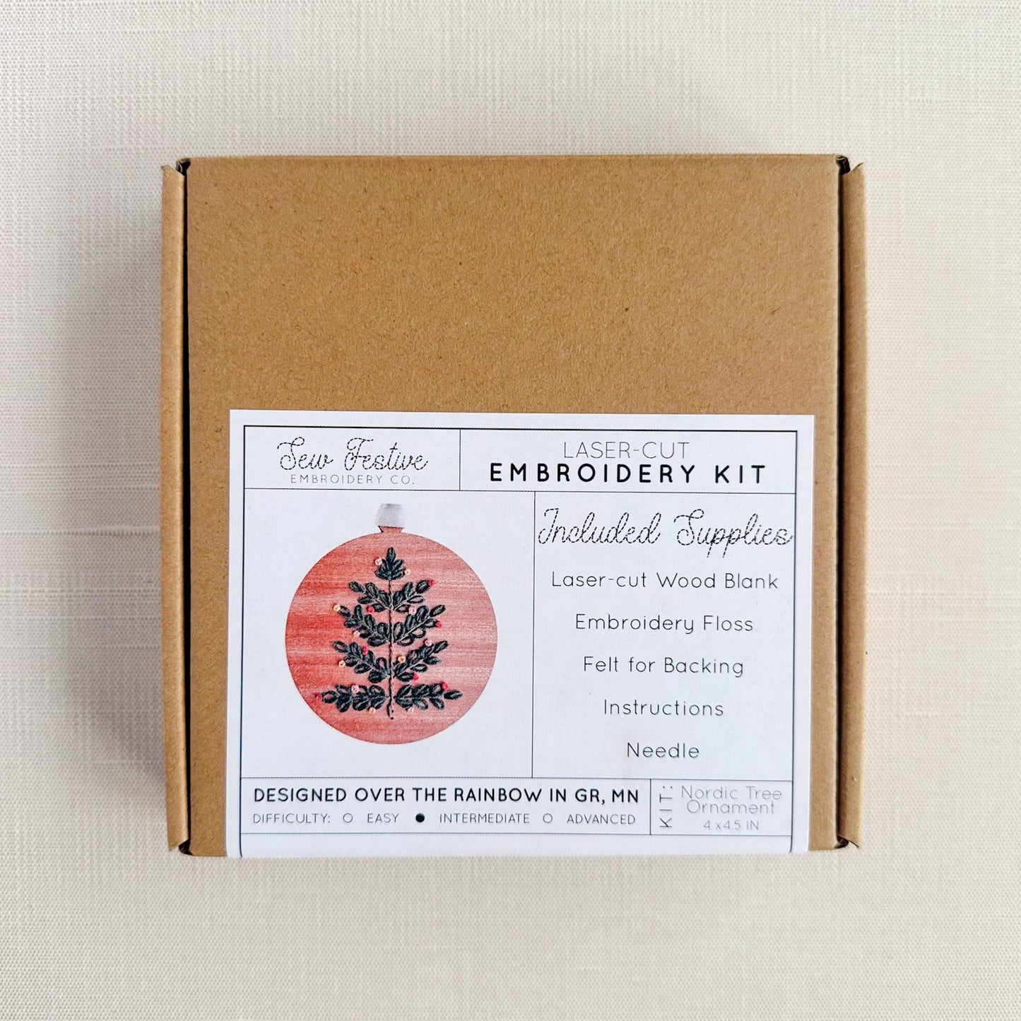 Nordic Tree Wood Embroidery Ornament Kit