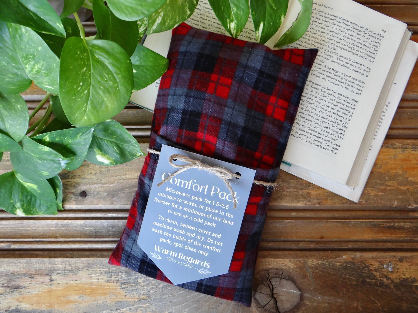 Washable Microwavable Heating Pad Beige Red and Grey Plaid