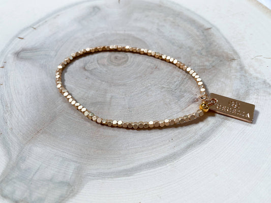 Gold Faceted Single Layering Bracelet : 2mm Matte Faceted Nugget