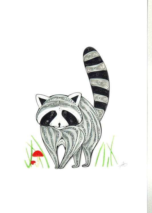 Racoon with Mushroom Quilled Greeting Card