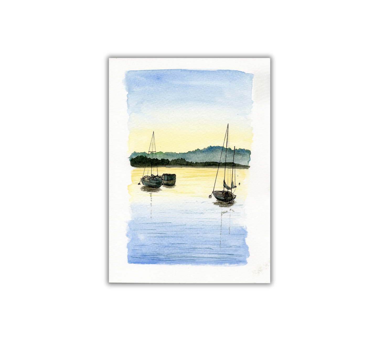 Grand Marais Sailboats Pen and Watercolor Art - Archival Quality Art Print: 8x10 inches