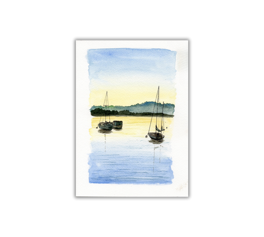 Grand Marais Sailboats Pen and Watercolor Art - Archival Quality Art Print: 8x10 inches
