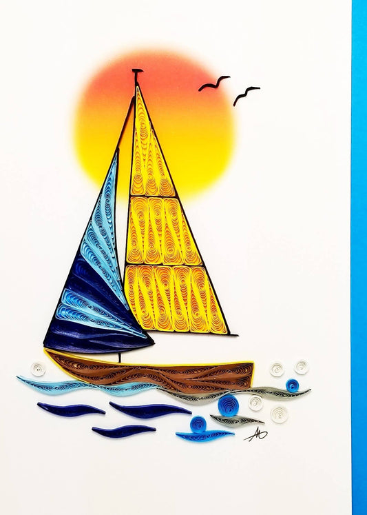 Sailboat in Sunset Quilled Greeting Card