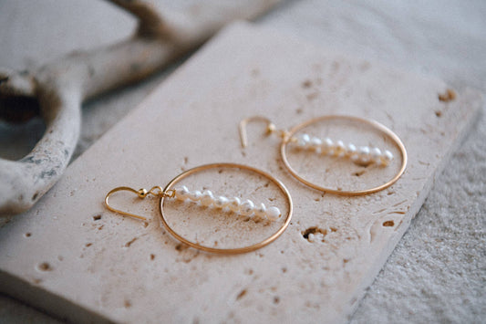 Hepburn Pearl Drop Hoop Earrings : Freshwater Pearls
