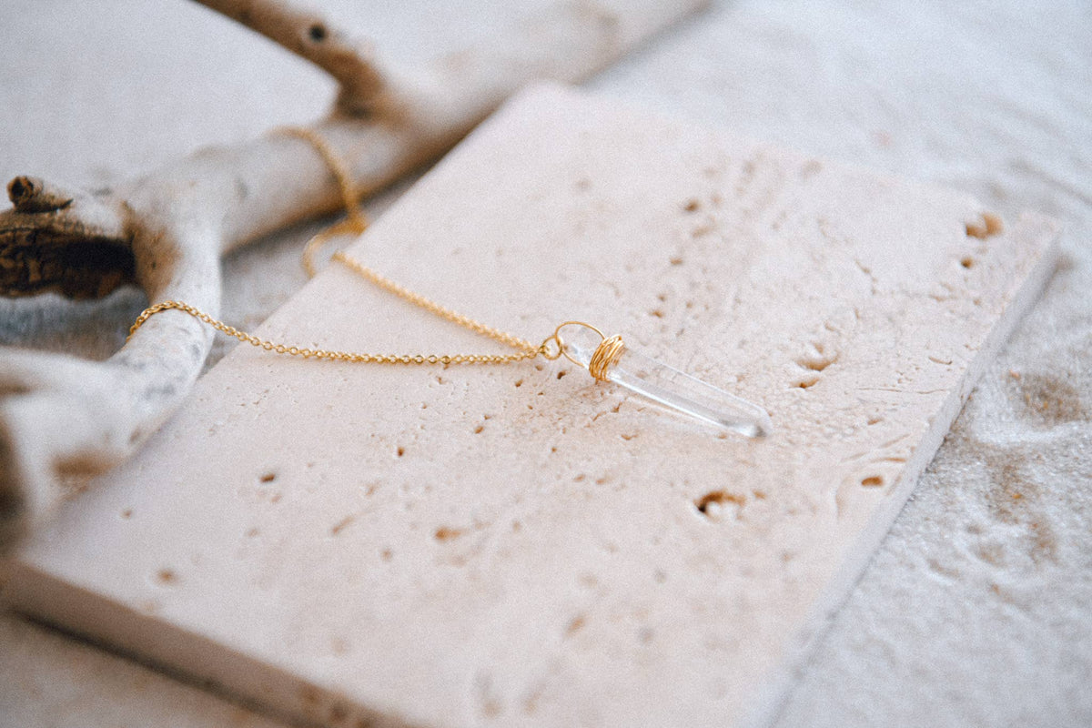 Quartz Gemstone and Gold-Plated Necklace