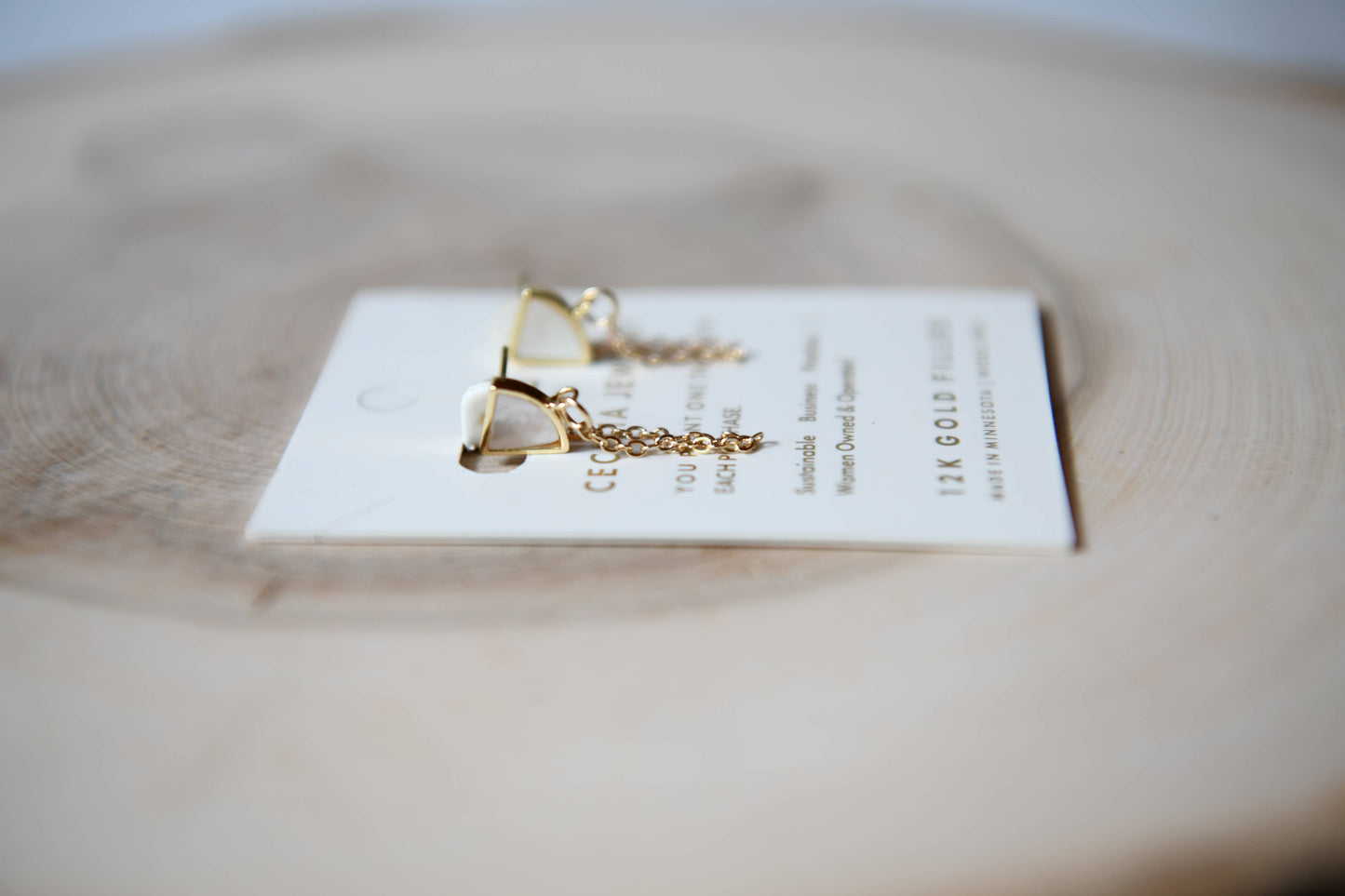 Shell Post Front and Back Gold Filled Chain Earrings