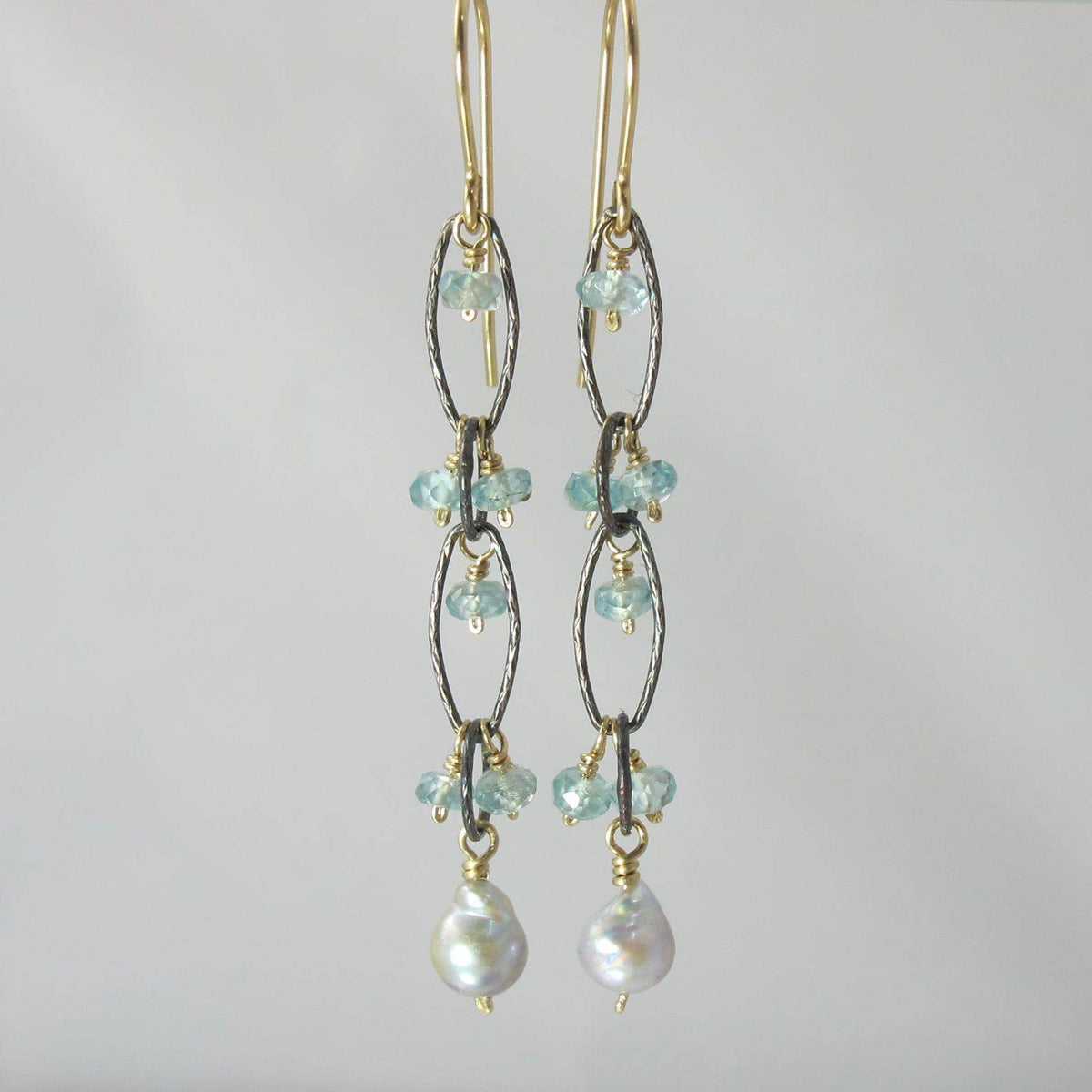 Akoya Pearl & Blue Zircon Mixed Metal Earrings