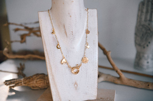 Lunar Solstice Gold Charm Necklace