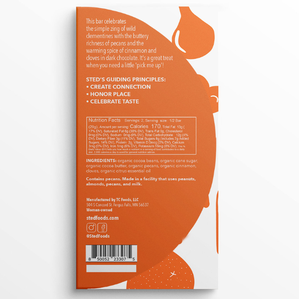 Pecan Orange Spice 2 oz Chocolate Bar