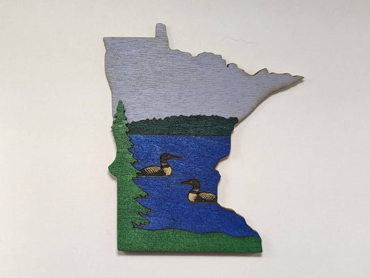 Loons on Lake: Minnesota Wood Ornament Art