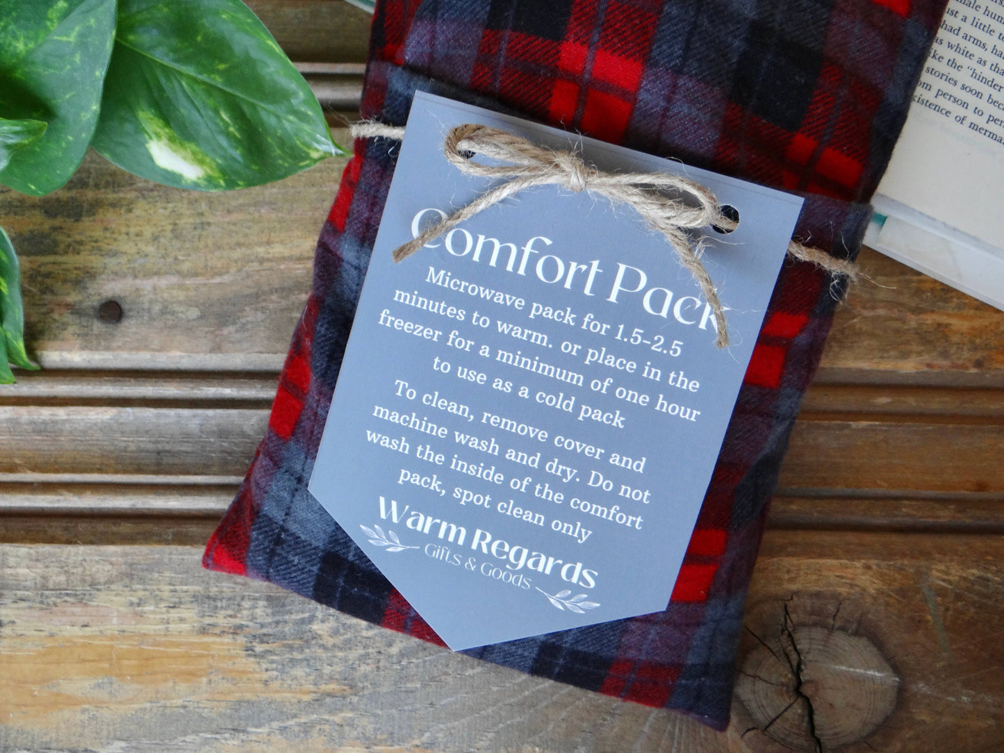 Washable Microwavable Heating Pad Beige Red and Grey Plaid