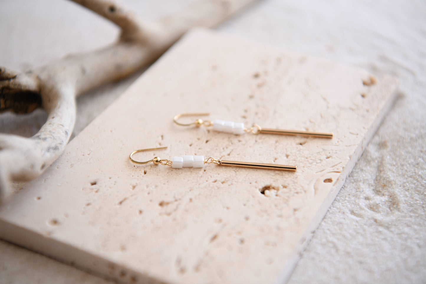 Elegant Linear Drop Earrings : White Square