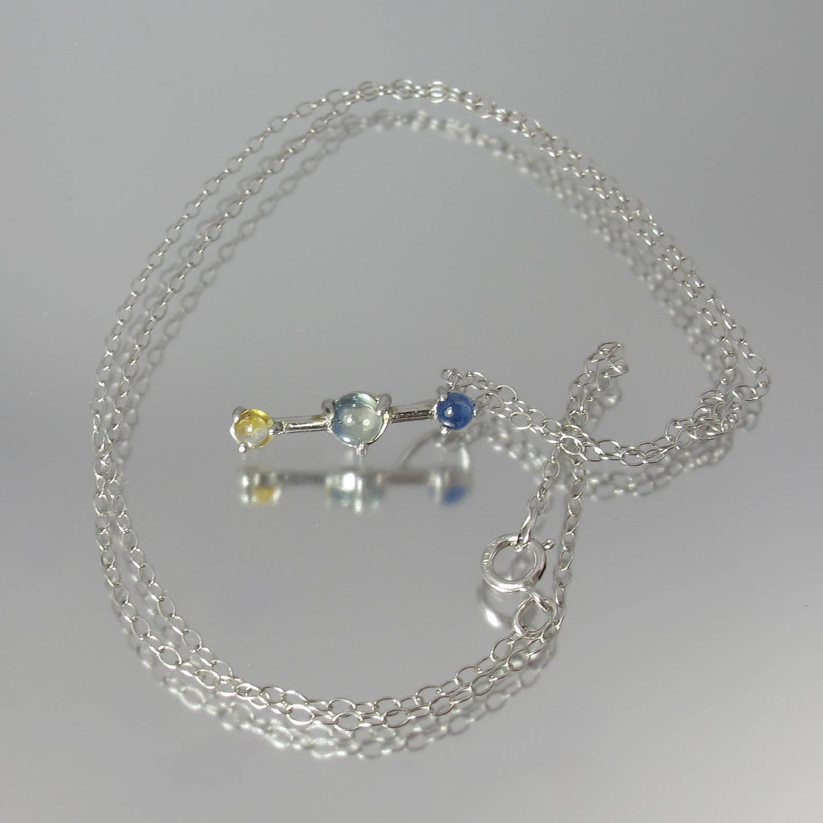 Tri-Color Montana Sapphire Sterling Silver Pendant Necklace