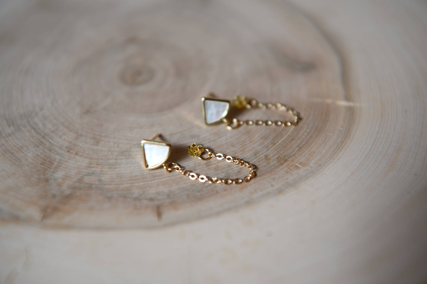 Shell Post Front and Back Gold Filled Chain Earrings