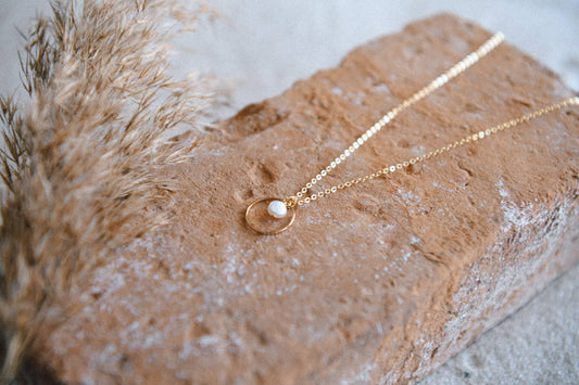 Gold Plated Circle and Pearl Necklace