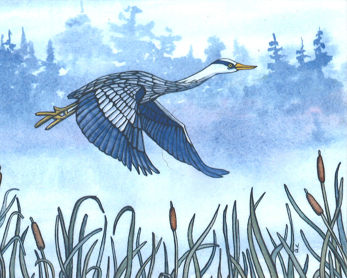 Blue Heron on a Foggy Day Greeting Card