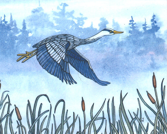 Blue Heron on a Foggy Day Greeting Card