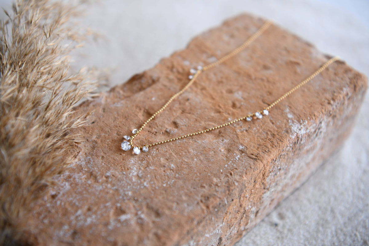 Ball Chain Stainless Steel Necklace | Cubic Zirconia