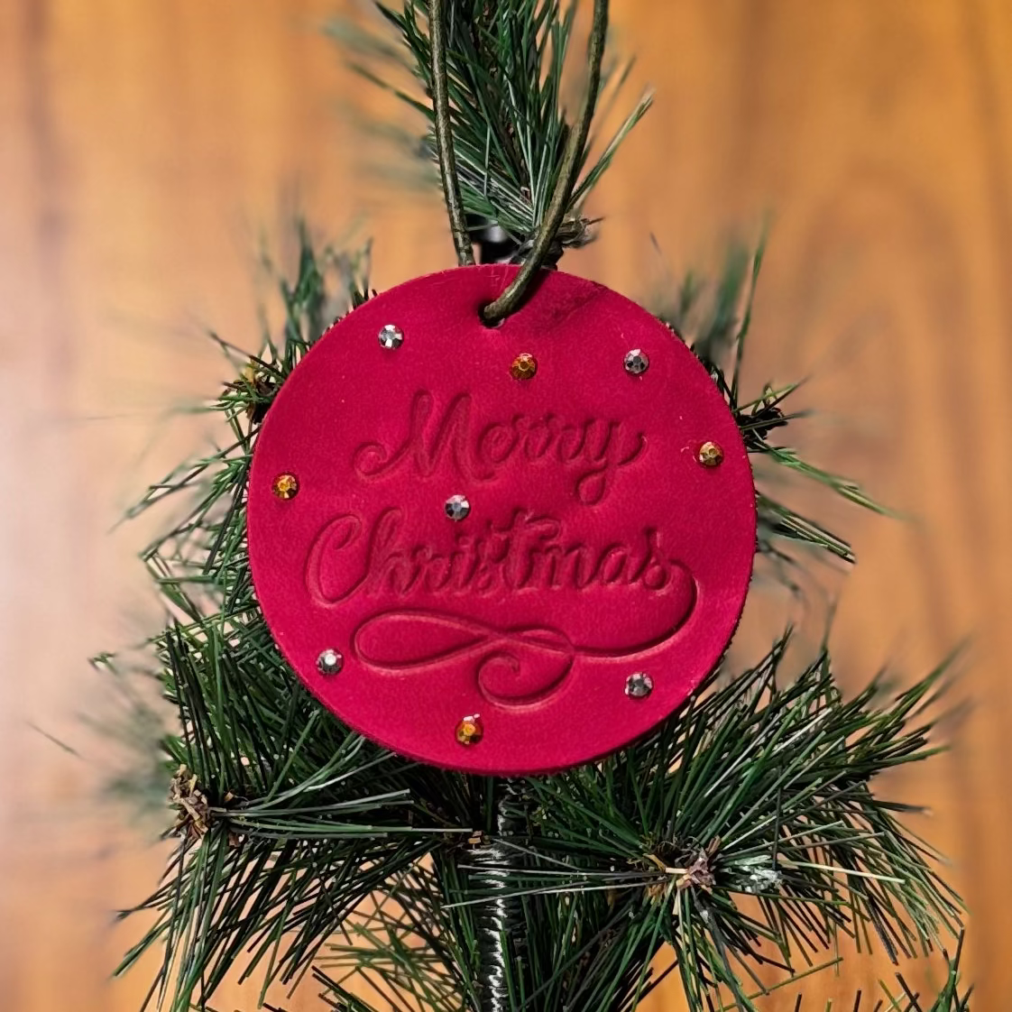 Leather Embossed Merry Christmas Circle Ornament