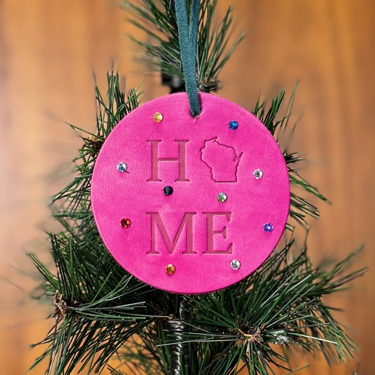 Leather WI Home Circle Ornament