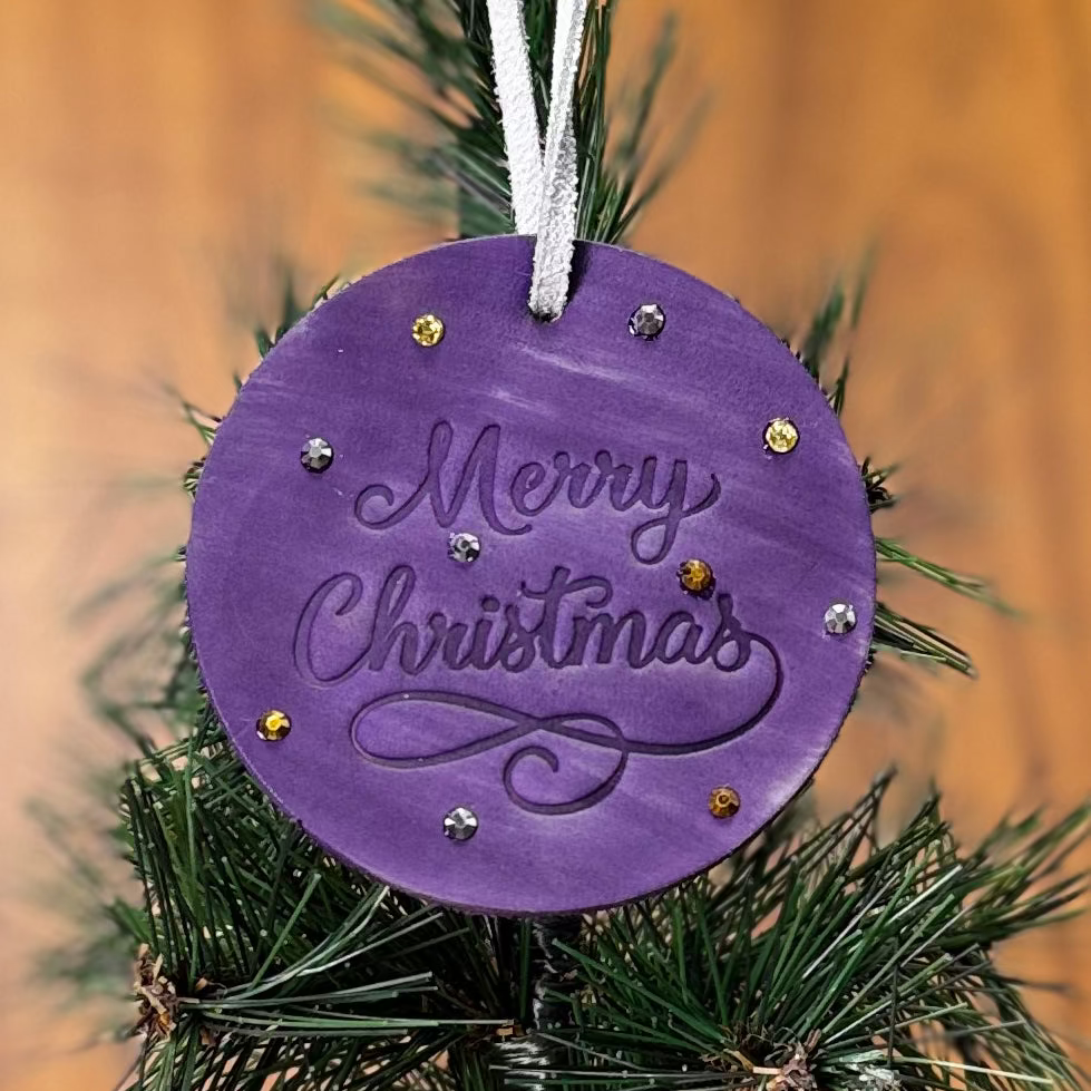 Leather Embossed Merry Christmas Circle Ornament