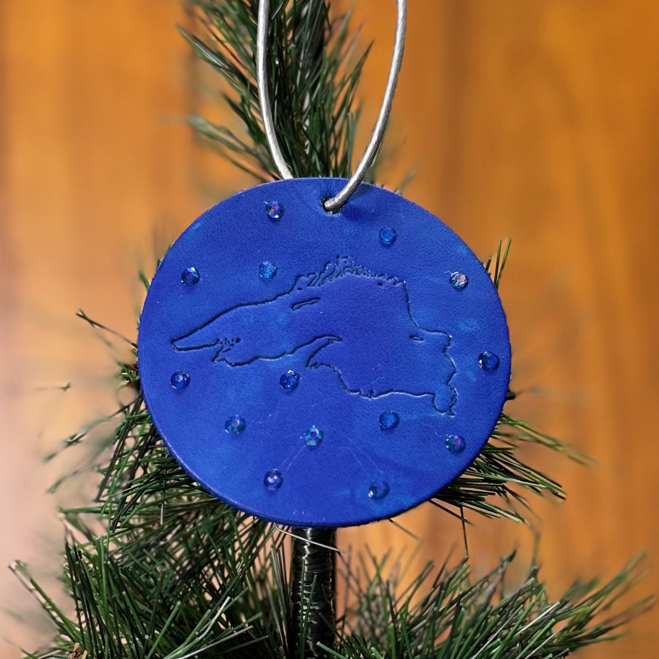 Leather Embossed Lake Superior Circle Ornament