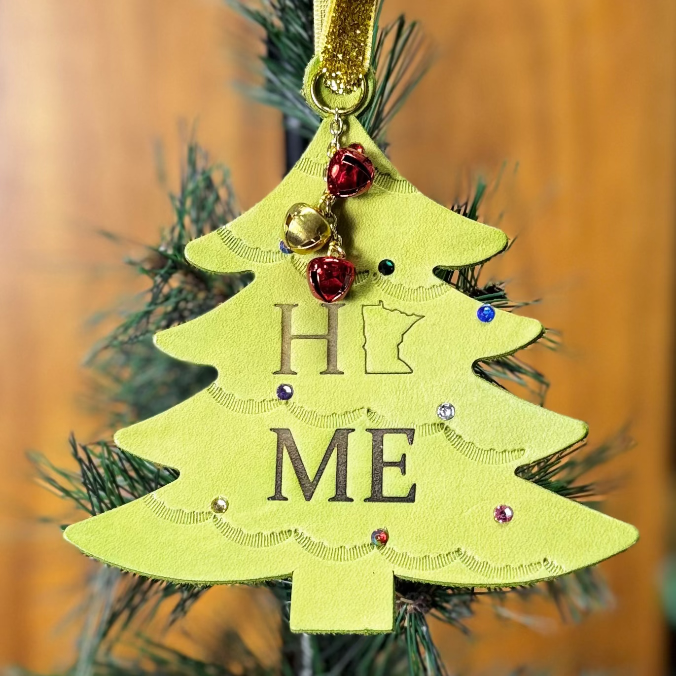 Leather Embossed MN Home Tree Ornament