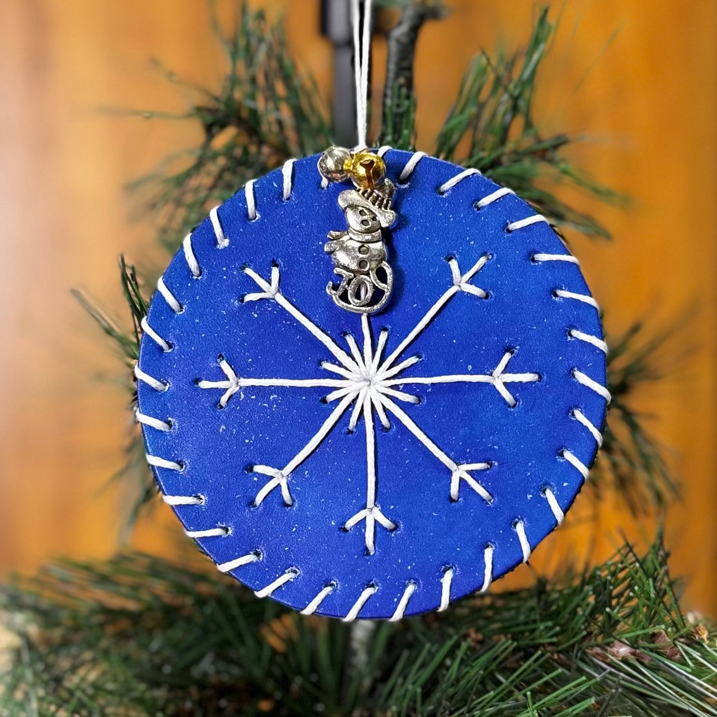 Leather Woven Snowflake/ Embossed Lake Superior Design Ornament