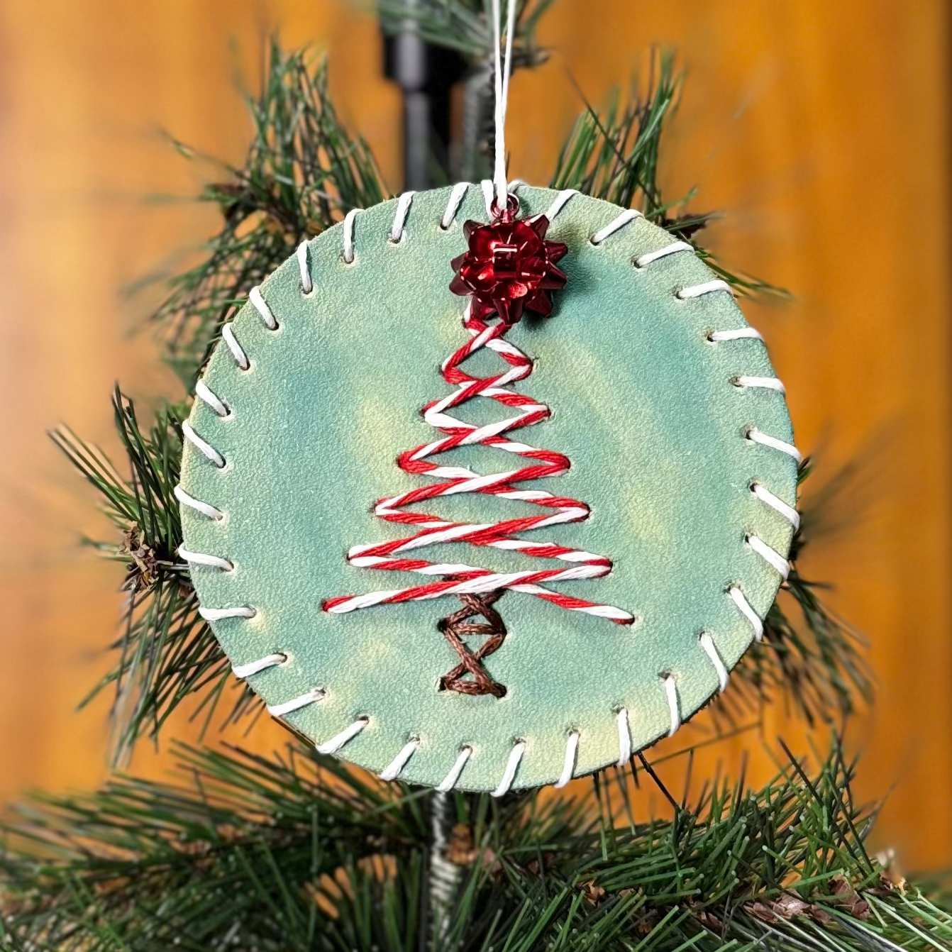 Leather Woven Snowflake / Embossed Lift Bridge Ornament