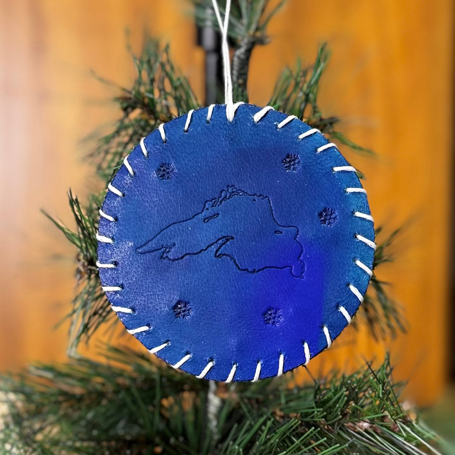 Leather Woven Snowflake/ Embossed Lake Superior Design Ornament