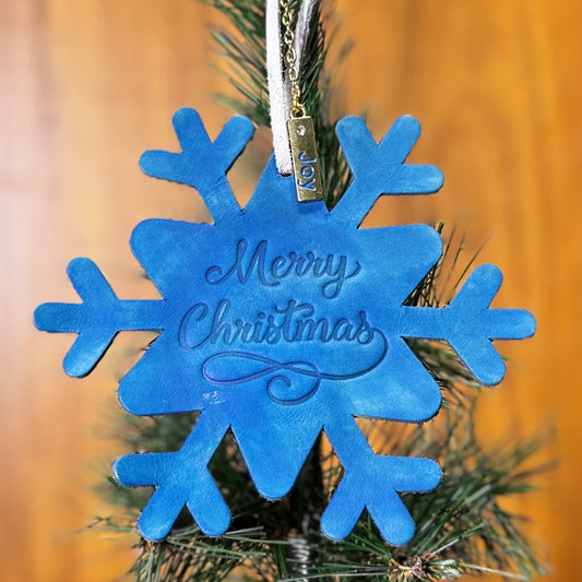 Leather Embossed Merry Christmas Snowflake Ornament