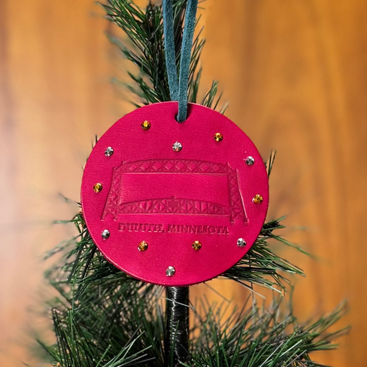 Leather Embossed Lift Bridge Circle Ornament